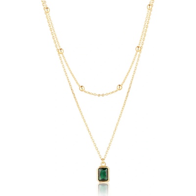 JVD Dámský stříbrný pozlacený náhrdelník se zeleným smaragdem SVLN0636X61GZ45