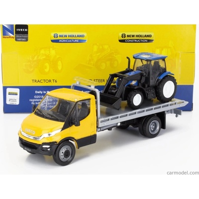Newray Iveco fiat Daily Roll-off Pianale 2023 With New Holland T6.175 Tractor Žlutá Modrá Černá 1:36