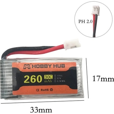 DLStore LiPo baterie 3,7V 260mAh 30C JST-PH 2.0