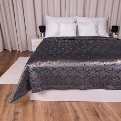Biante přehoz na postel Zamatový Isabela IBL-003 Rose Gold trojuholníky na sivom 260 x 280 cm