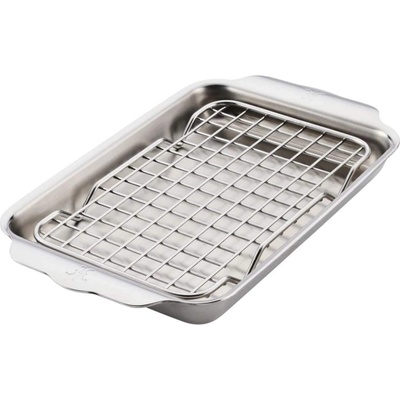 Hestan Тава за печене OVENBOND 28 x 17 см, с охлаждаща решетка, сребърен, неръждаема стомана, Hestan (HEST54317)