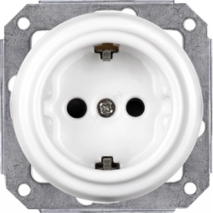 Elhard - Керамична ретро електрическа розетка за дома SCHUKO 230V без рамка, бяла (EF0087)