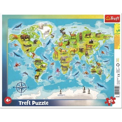 Trefl Mapa světa se zvířátky 25 dílků