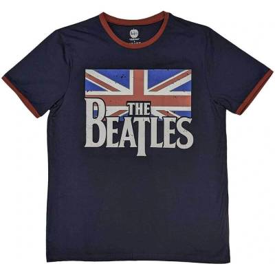 The Beatles Drop T Logo & Vintage Flag Ringer Navy Blue XL Риза (BEATRG407MN04)