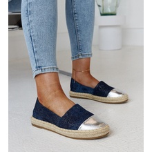 Suranove trblietavé espadrilky modro-strieborné