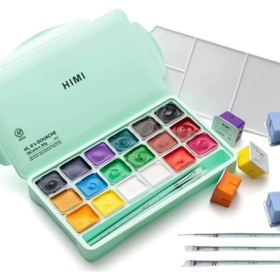 Himi kvašové barvy Jelly Cup Gouache Set 18 barev + 3 štětce Green Edition