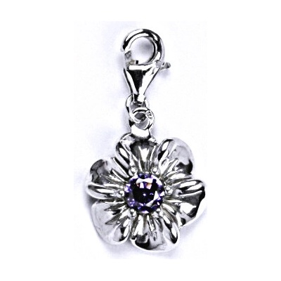 Čištín Stříbrný přívěšek na karabinku se syntetickým ametysty, kytička, P 1435