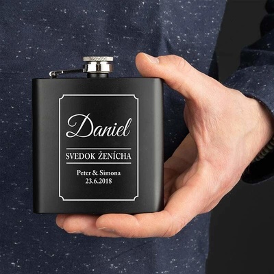 Ploskačka čierna s gravírovaním textu 180 ml