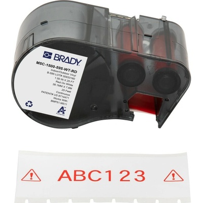 Brady M5C-1500-595-WT-RD / 170945, 38.10 mm x 7.62 m, Vinyl, červená tlač / biely podklad