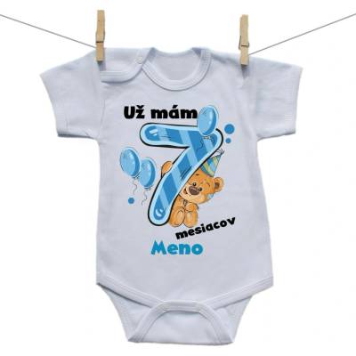 Boodyy Body s krátkym rukávom Už mám 7 mesiacov s Medvedíkom a menom dieťatka Chlapec