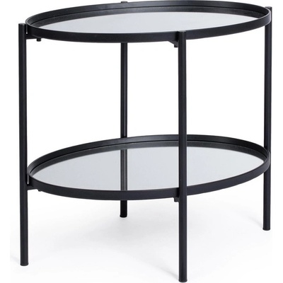 Bizzotto Овална помощна маса Jens, 64x44 см, черна, огледални плотове (0747393)