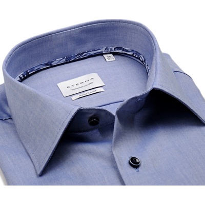 Eterna Modern Fit Oxford košile s jemnou strukturou krátký rukáv středně modrá