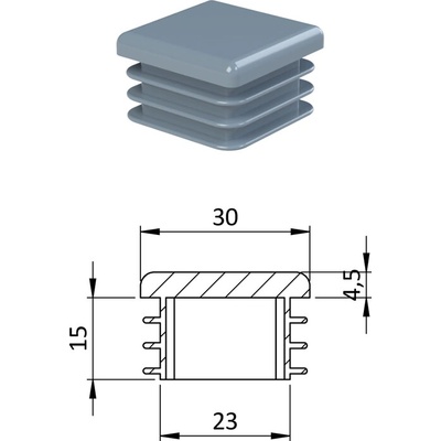 Krytka plastová 30 x 30 mm, sivá