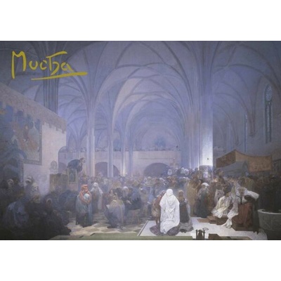 Pohled Alfons Mucha Slovanská epopej – Kázání mistra Jana Husa, krátký