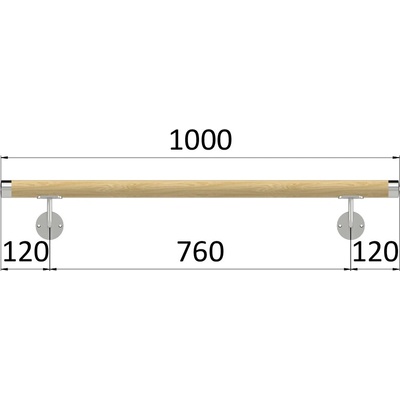 madlo drevené (1000mm), materiál: buk, brúsený povrch bez náteru, set: 2 ks úchyt, madlo s nerezovým ukončením