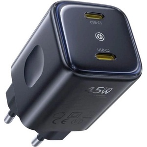 Baseus Захранване за ел. мрежа с 2xUSB-C изхода и с технология за бързо зареждане - Baseus PicoGo AN13 GaN Dual Fast Wall Charger 45W (E0121F00) (черен) (E0121F00)
