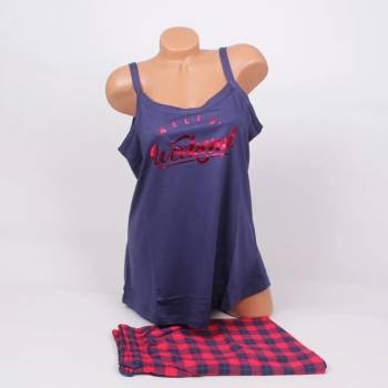 Image 1 of Макси пижама с надпис в тъмносиньо и каре