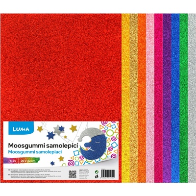 LUMA Moosgummi A4 BIO GLITR, samolepicí, mix barev - balení 10 ks