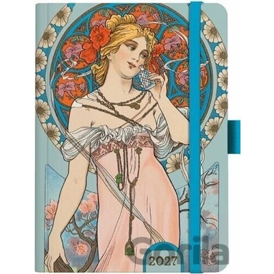 Baloušek Alfons Mucha A5 Týdenní 2027 Modrý