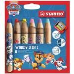 STABILO Комплект цветни моливи, кръгли, дебели, с острилка, STABILO „Woody 3 in 1, „Патрулът на лапичките, 6 различни цвята (8806-8)