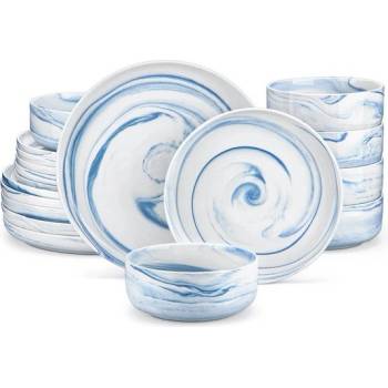 MALACASA LUNA Blue marble porcelánová jedálenská sada 18 dielna