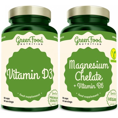 Greenfood Nutrition Magnesium Chelát + Vitamin B6 90 kapslí + Vitamin D3 60 kapslí