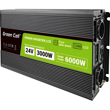 Green Cell INVGC24P3000LCD z 24V na 230V, 3000W/6000W - čistá sinusoida s LCD displejem