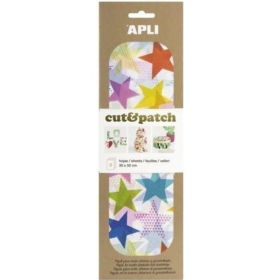 APLI Cut&Patch papír 30 x 50 cm - Hvězdy barevné 3 ks