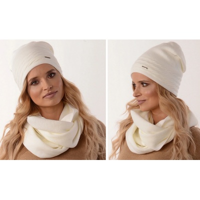 Fashionweek dámský zimní set čepice šála flísová podšívka ZIZI32/K1 smetanový