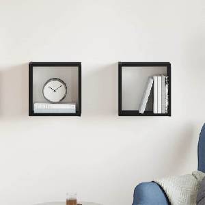 vidaXL Стенни кубични рафтове, 2 бр. , черен дъб, 30x15x30 см, инженерно дърво (862055)
