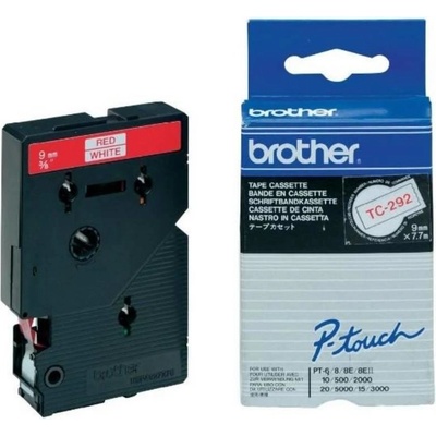 Brother TC-292, 9mm x 7,7m, červená tlač / biely podklad, originálna páska
