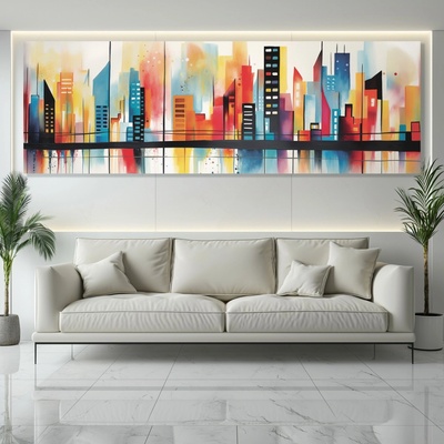 Obraz na plátně - Abstraktní barevné moderní město FeelHappy.cz Rozměr (Šířka/Výška): 60 x 20 cm