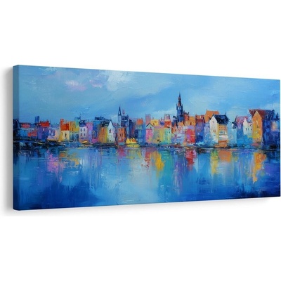 Obraz barevné město u řeky - 120x60