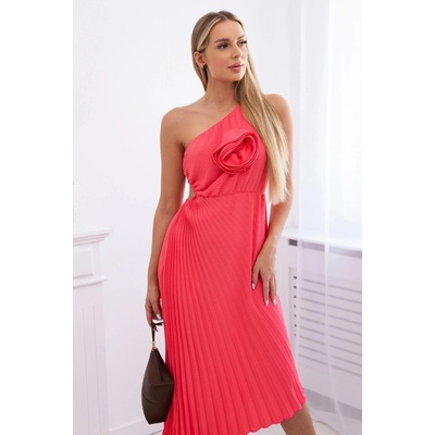 Kesi Pleated dress with floral pink neon červená