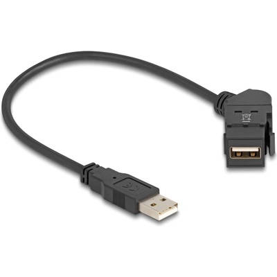 Delock USB 2.0 A-тип гайка за монтиране на панел 45° извит A-тип с 30 cm кабел, черен