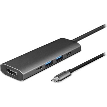 CHIEFTEC USB HUB 5-в-1, USB-C, 2xUSB-A, USB-C, HDMI, 80W USB-C порт за зареждане, черен DSC-502 (DSC-502)