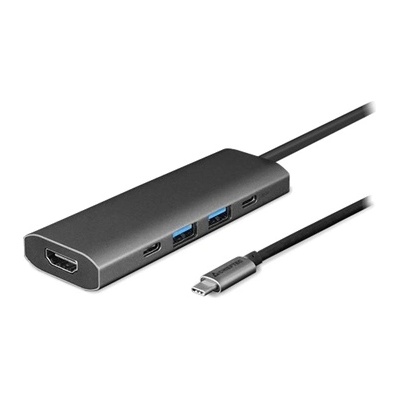 CHIEFTEC USB HUB 5-в-1, USB-C, 2xUSB-A, USB-C, HDMI, 80W USB-C порт за зареждане, черен DSC-502 (DSC-502)