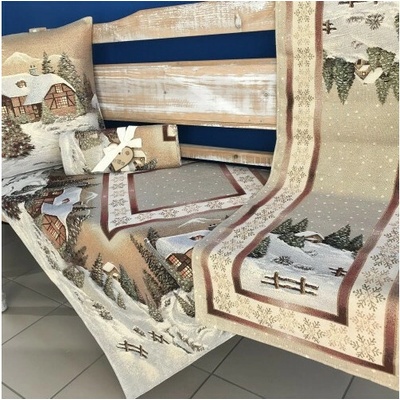 Mondo Vánoční gobelínový běhoun 50x40 cm Chenille 740 B se zlatou nití Béžová 40x100 cm