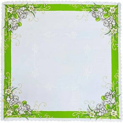 TiaHome Velikonoční ubrus Zajíčci zelený 90x90cm