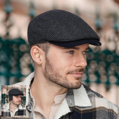 Krumlovanka Modro-šedá zimní pánská bekovka s klapkami na uši Ho-024 – Zboží Dáma