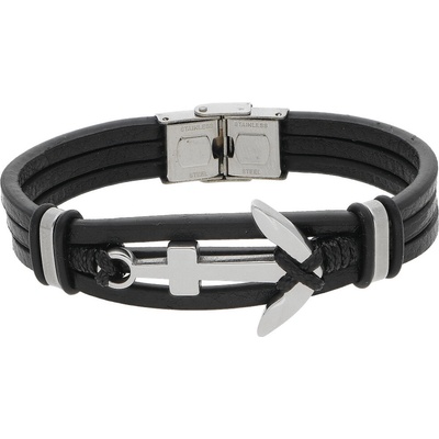 Ewena kožený náramek černý s kotvou LHF242