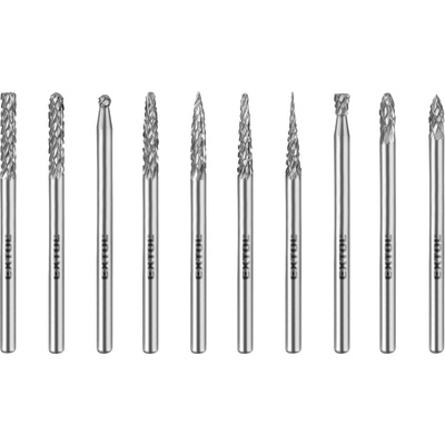 Extol Industrial Frézy mini, karbidové, sada 10ks, Ø 3 mm, sek stredná (double-cut) 8703800