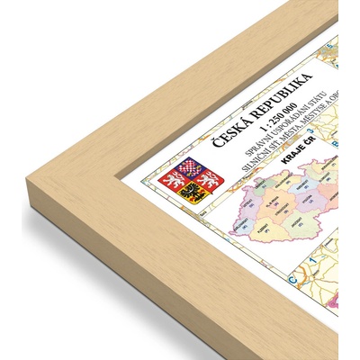Excart Maps ČR - nástěnná administrativní mapa 200 x 140 cm Varianta: mapa v dřevěném rámu, Provedení: Pegi přírodní