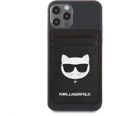 KARL LAGERFELD Saffiano Magnetic Wallet Choupette Head - кожен портфейл (джоб) за прикрепяне към iPhone с MagSafe (черен)
