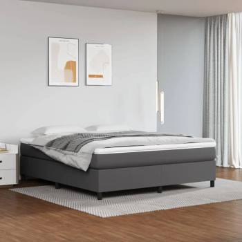 vidaXL Боксспринг легло с матрак, сиво, 180x200 см, изкуствена кожа (3144624)
