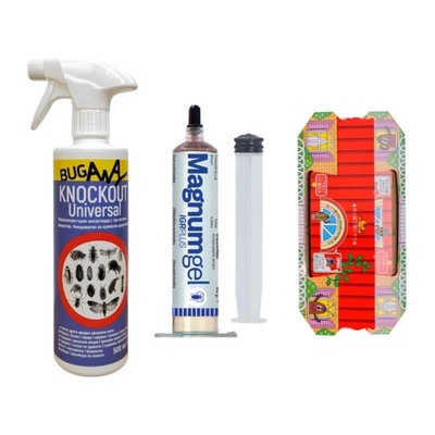 Италия Комплект: Нокаут Универсал 500 мл. + Магнум Гел за Хлебарки + 1 бр. Еко Капан къщичка с лепило за Хлебарки (802020-261005-4009)