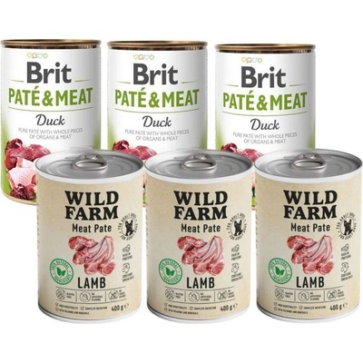 Brit Paté & Meat Duck 3 x 400 g a Wild Farm Pate Lamb 3 x 400 g
