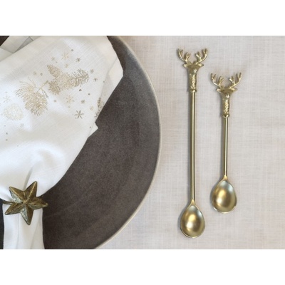 Chic Antique Bronzová antik kovová lžička s jelenem Deer 14 cm