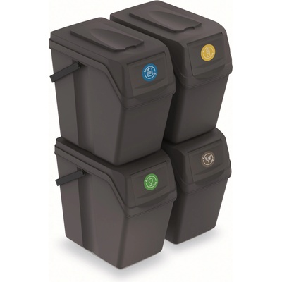 PROSPERPLAST Sada 4 odpadkových košov SORTIBOX II antracit 4 x 25 l