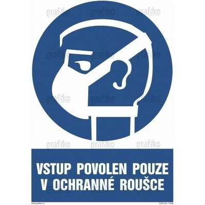 Grafiko | Používej ochrannou roušku / respirátor - Text obrázku Vstup povolen pouze v ochranné roušce, Materiál Hliník, Rozměr 297x210mm